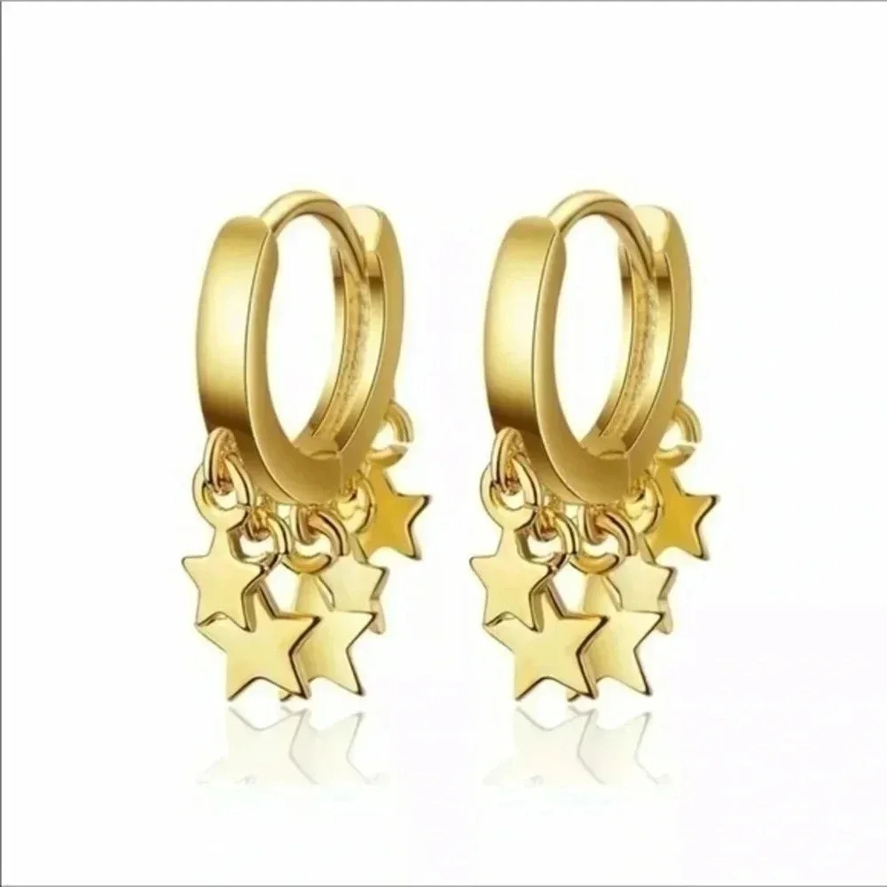 Gold Star Hoop Drop Dangle Earrings NWT